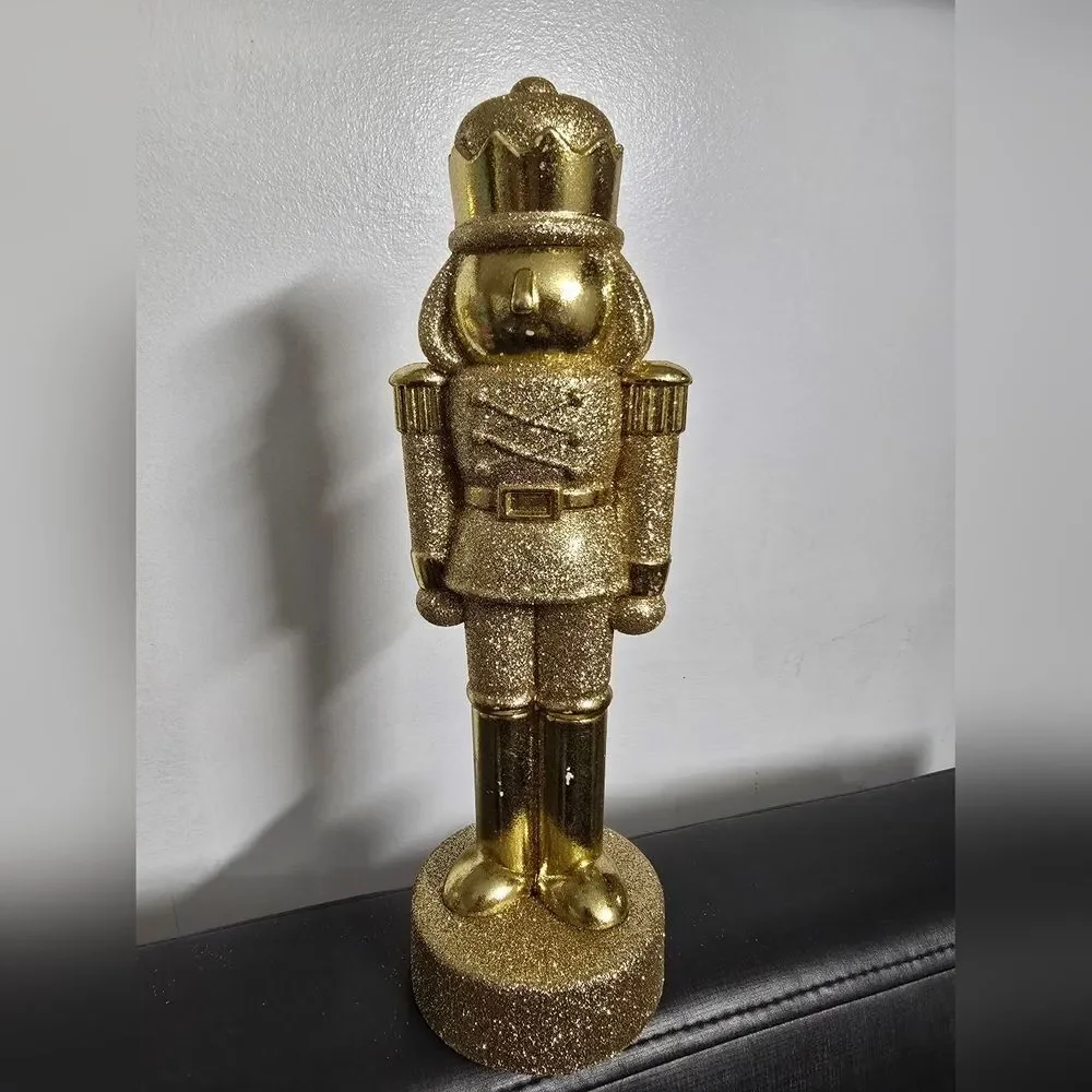 Set of two Gold Glittered Christmas Decorative Nutcrackers, 11.5 in H